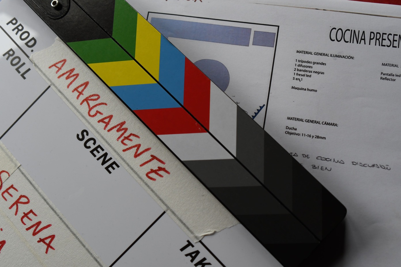 Clapperboard used during filming. 