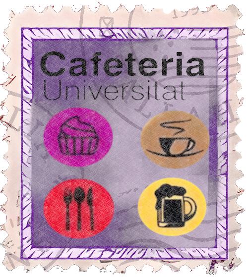 Sello con el logo de la CAFETERIA DE LA UPV